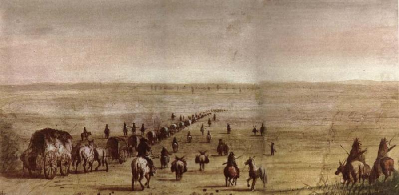 Mirage on the Prairie or Traders caravan, Alfred Jacob Miller